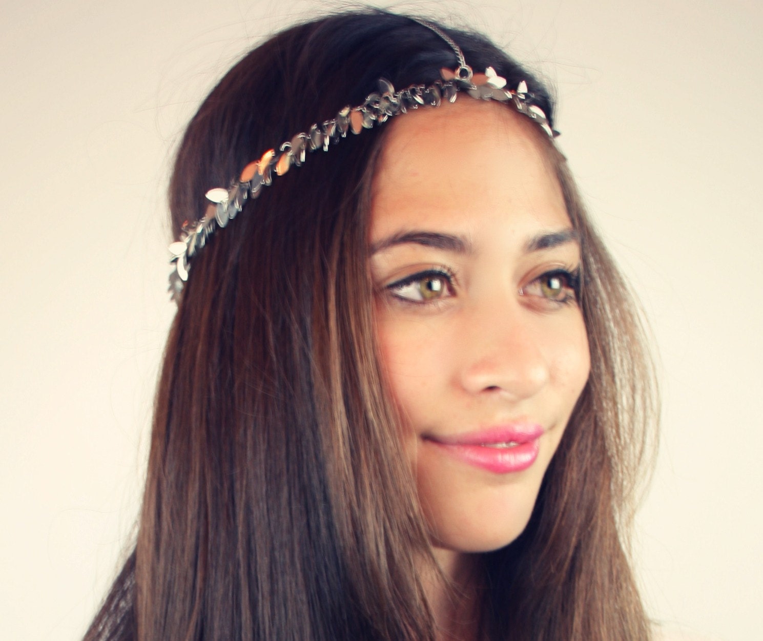 CHAIN HEADPIECE- chain headdress head chain silver leaf