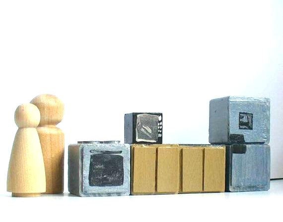 Wooden Toy, Dollhouse Wooden Play Set Kitchen (2" wooden Peg Doll) / Waldorf Toy