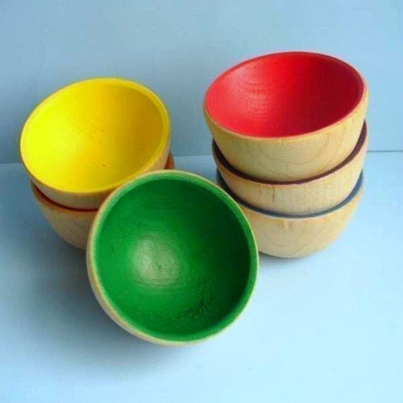 Back to School / Wooden Toy - The ORIGINAL Rainbow Wooden Sorting Bowls, Montessori Educational Toy / Waldorf Toy