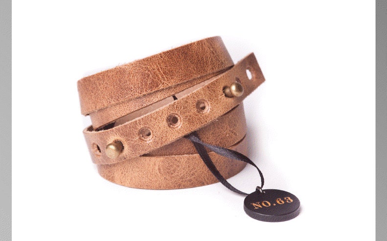 FREE SHIPPING Tan distress leather wrap cuff
