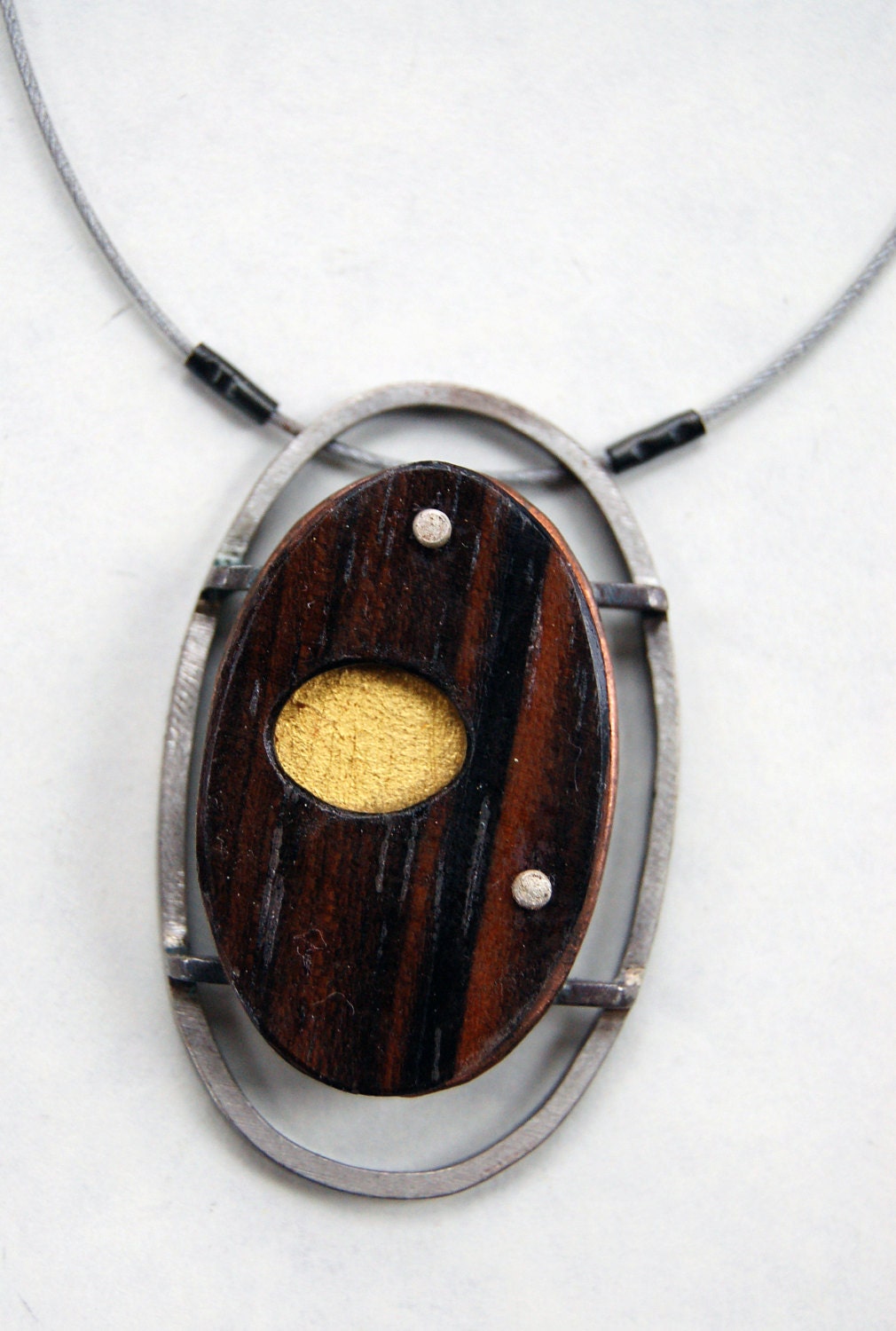 Modern & Ultra Cool Pendant from MADE shop - Handmade - Sterling - 22k Gold Leaf - Copper -  Wood - FREE SHIPPING