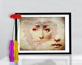 Mixed media art wall decor fornasetti heart love red gold typography handmade poster by artistico giclee large print