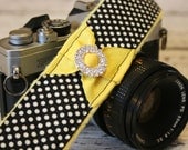 DSLR Camera Strap, Polka Dot and Rhinestones with Quick Release Buckles - Bumble Bee Bling