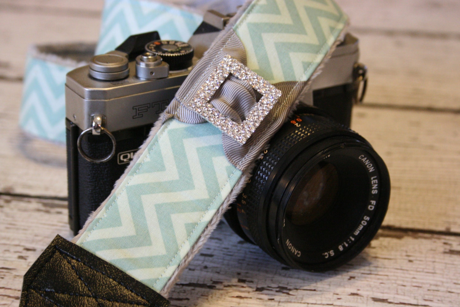 DSLR Camera Strap, Chevron and Rhinestones with Quick Release Buckles - Rainy Day Bling