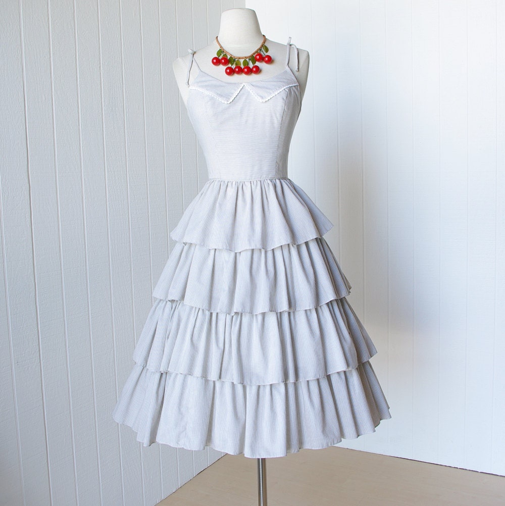 vintage 1960's dress ...sweet CANDY JONES california striped layered full skirt summer sun pin-up dress