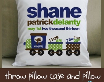 Birth announcement new baby gift train transportation throw pillow