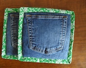 ReCycled Floral Denim Pair RePurposed Pocket PotHolders Hot Pads Pot Holders Handmade