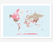 World Map (pinks and browns)
