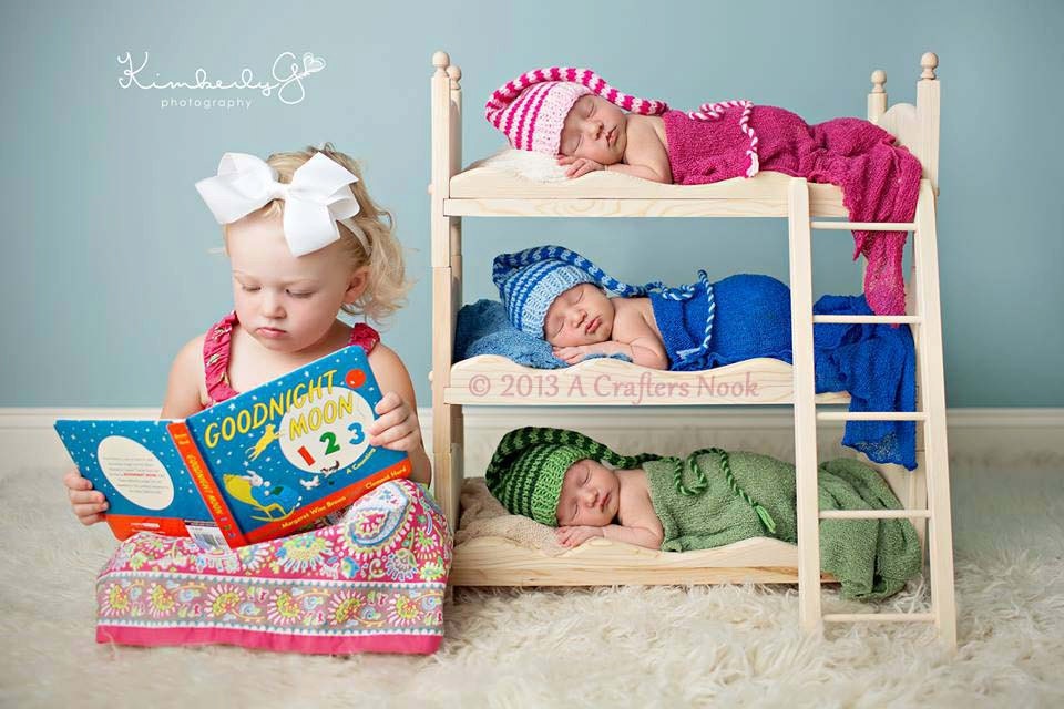 DIY Small Whimsical Triple Doll Bed Bunk Bed and Ladder Newborn Photography Prop Triplets