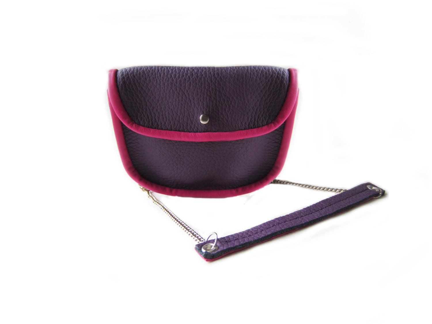 leather shoulder bag wallet purple caterpillar chain purse pink piping