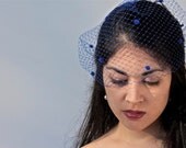 Bird Cage Veil, Bridal, Wedding, Bandeau Veil, Combless Veil, Veil, 9" Inch, Polka Dot, Royal Blue, Ivory, White, Custom Color