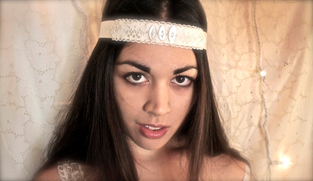 Ivory Lace Headband, Lace Choker, Wristlet, Hair Ribbon, Vintage Lace