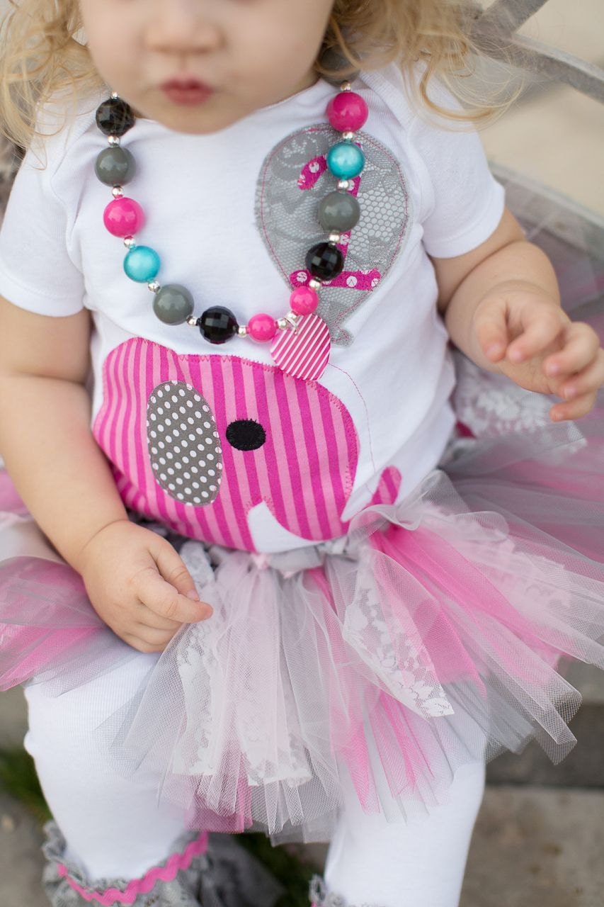 Elephant Birthday Shirt in Pink and Grey--available in short or long sleeves, tank and bodysuit styles