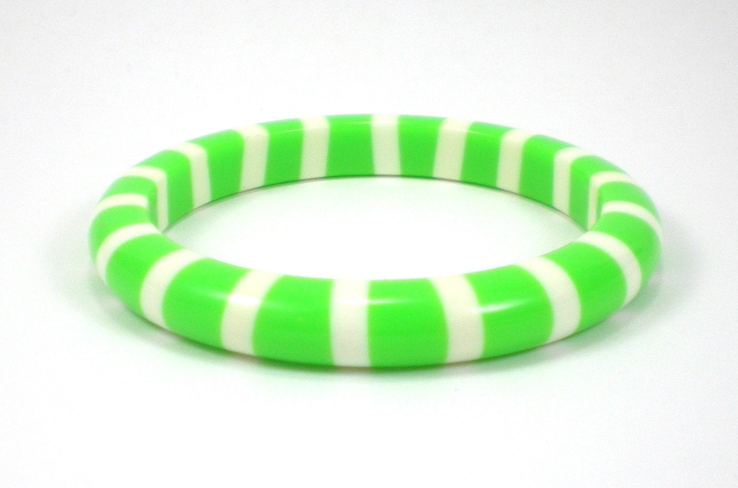 Vintage Stripe Bracelet Lucite Green White Colors Bangle