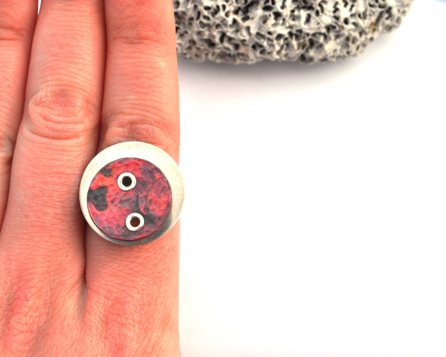 Riveting Cocktail Ring Size 10, Geometric Ring, Copper and Silver Ring, Statement Ring