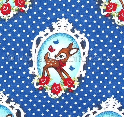 Retro Deer in Blue Fabric  - Extra Wide Dutch design fabric
