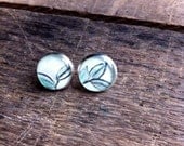 leafy greens: repurposed vintage leaves illustration silver metal stud earrings lead & nickel free