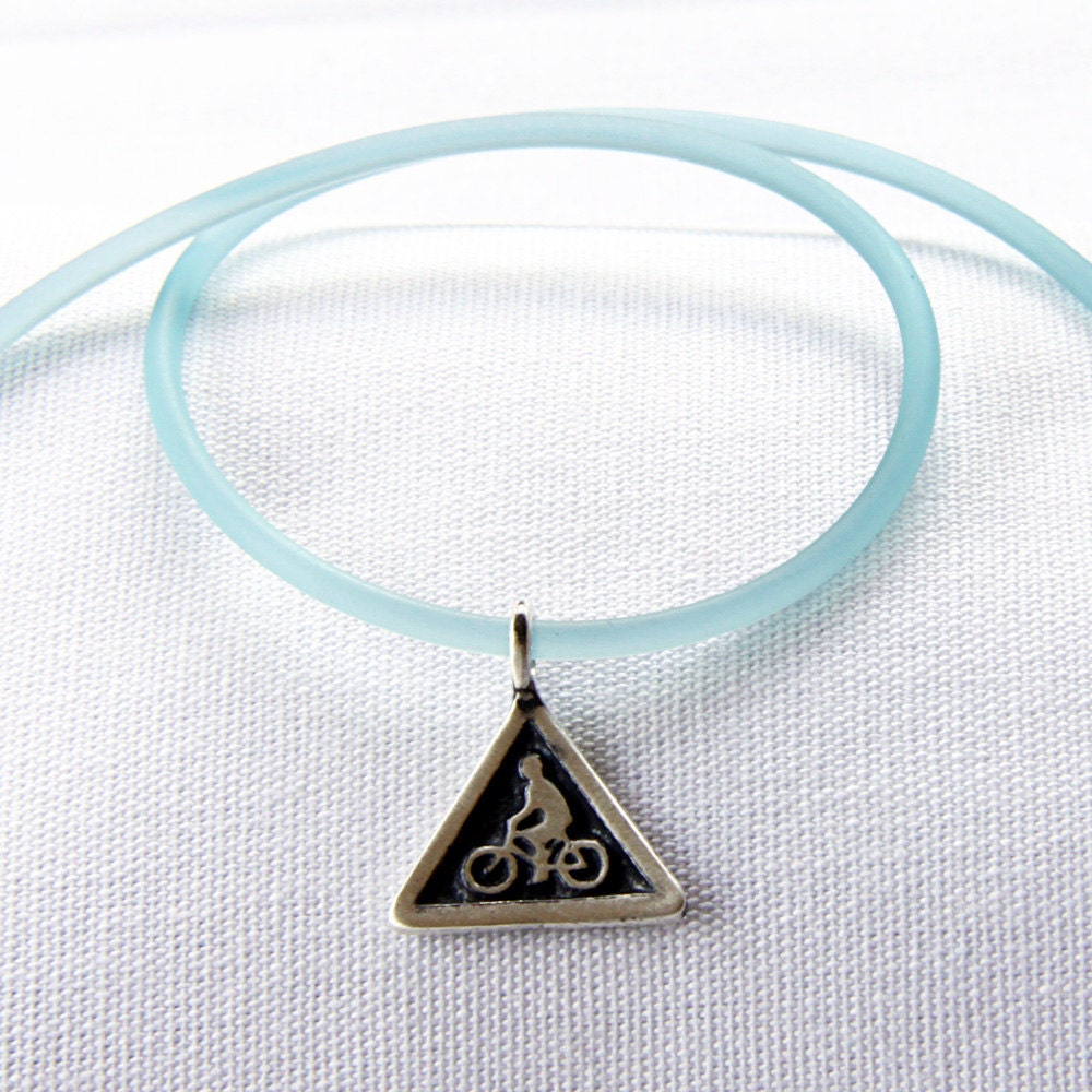 Sterling Bike Charm with aqua cord
