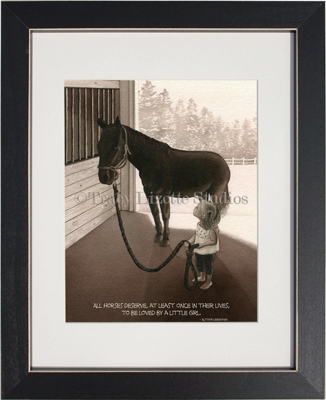 Girl With Horse - 8"x10" archival watercolor print by Tracy Lizotte