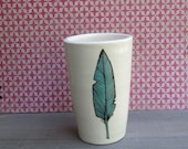 Ceramic bird feather vase, blue spring feather flower vase gift for her,  Mother's day gift  pottery by catherinereece
