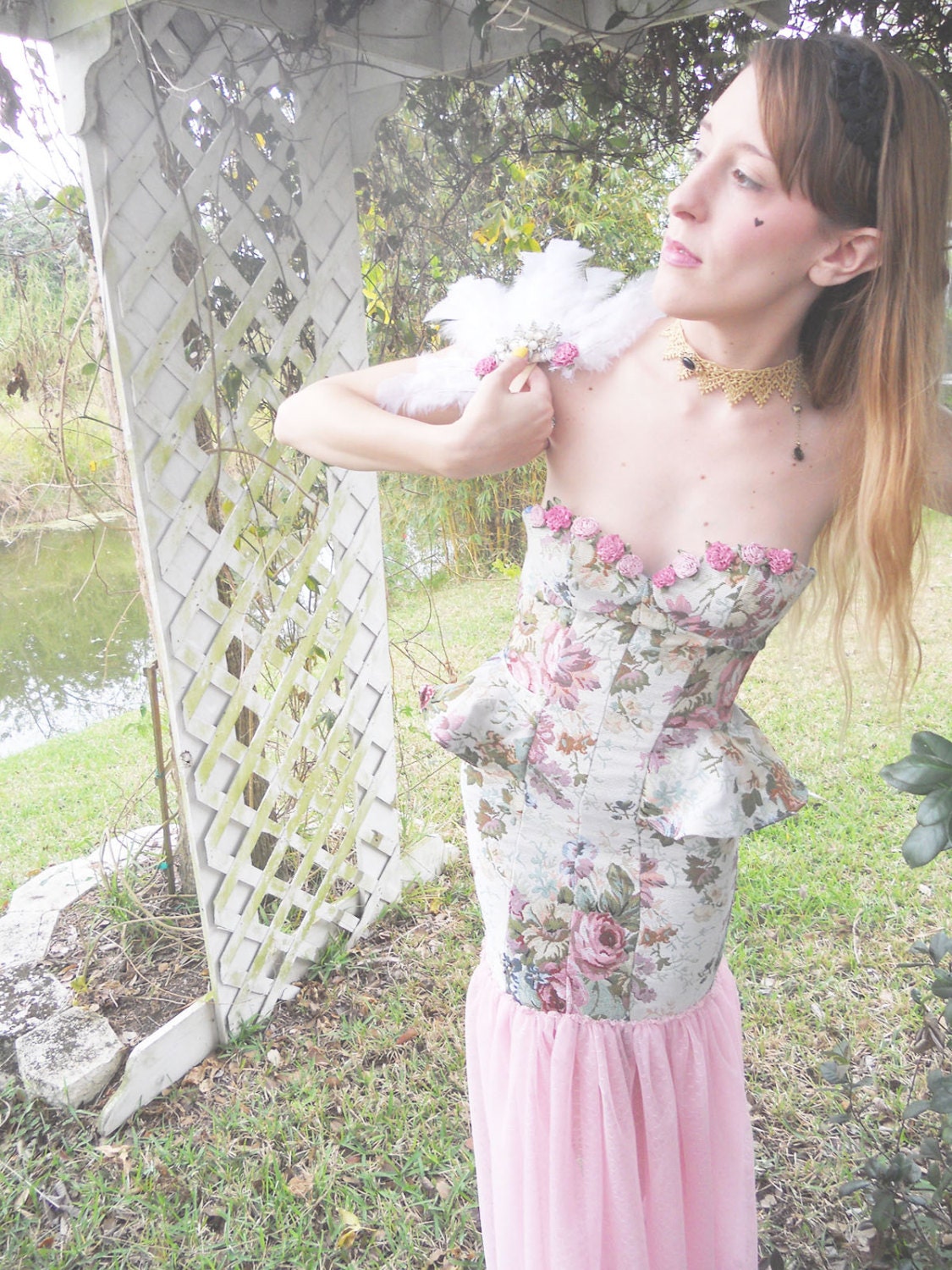 Marie Antoinette Inspired Brides Maid Dress Strapless Spring Floral Formal
