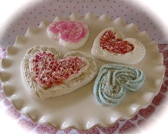 Heart Fake Cookie "Puffy Heart Patisserie Cookie Collection" Set of 4 Cookies Fab Photo Props, Cake Plate Decor