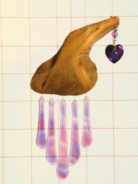 TINKLY WINKLER stained glass wind chime with genuine Swarovski heart crystal.