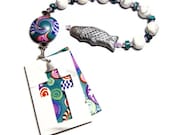 Anglican Protestant Handmade Prayer Beads Chaplet Howlite Southwestern Double Panel Cross  Turquoise Everything Else Religious