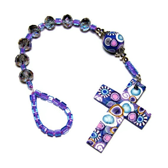 Anglican Protestant Prayer Beads Chaplet Polymer Clay Cross Gray Crystal Rosary Handmade Everything Else Religious