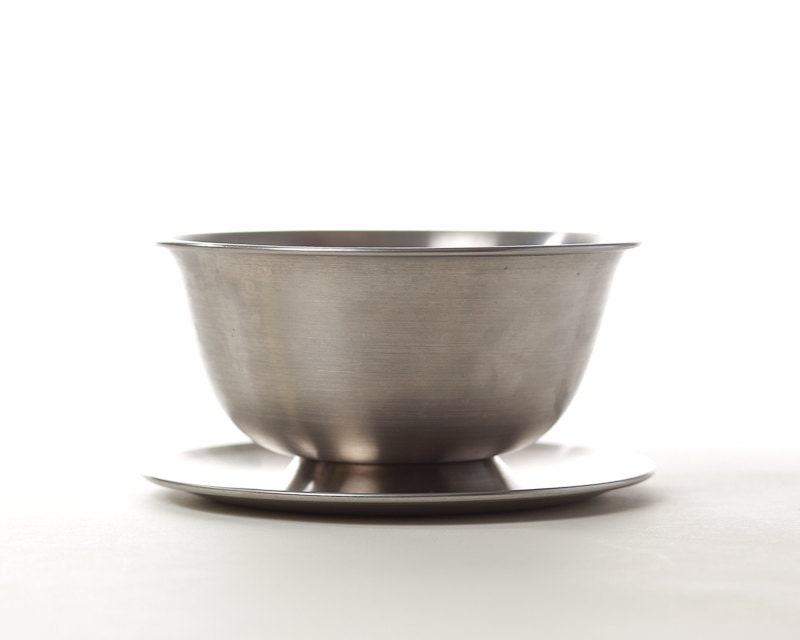Vintage Stainless 18/8 Metal Bowl with Saucer