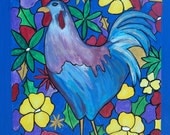 Acrylic Painting Of Chicken And Flowers