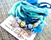 Lover of the Sea - Beachy Boho Bracelet, Teal, Turquoise, Aqua Boho Silk Wrap