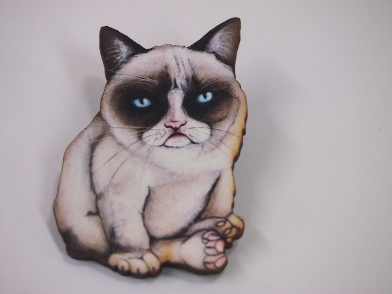 Tard the Grumpy Cat Laser Cut Wood Brooch