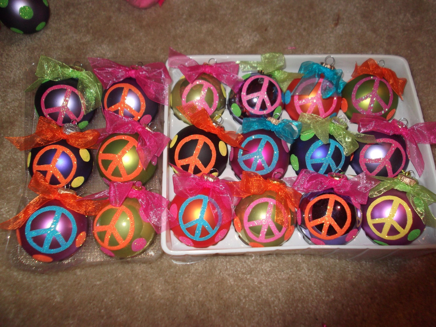 Hand Painted Peace Sign Glitter Ornament