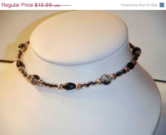 Summer Sale Silver Black Czech Glass bead choker