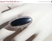 Summer Sale Vintage Art Deco Sterling Theda Onyx Ring Adjustable