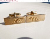 Summer Sale Vintage Men Cuff Links Gold recentangle with design