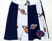galaxy upcycled gore panel skirt appliqued planets SIZE 8