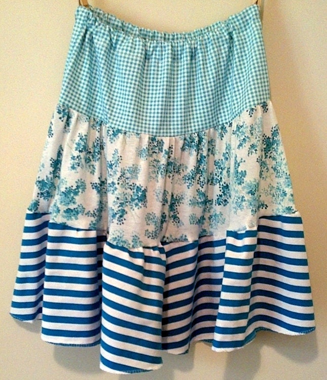 womens jersey knit TURQUOISE tiered skirt sz 12