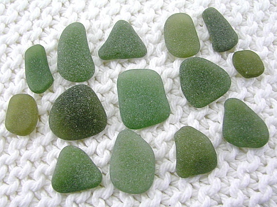14 Piece Olive Seaglass Gems (SG1232) Sampler Pack Herb Garden Sea Glass