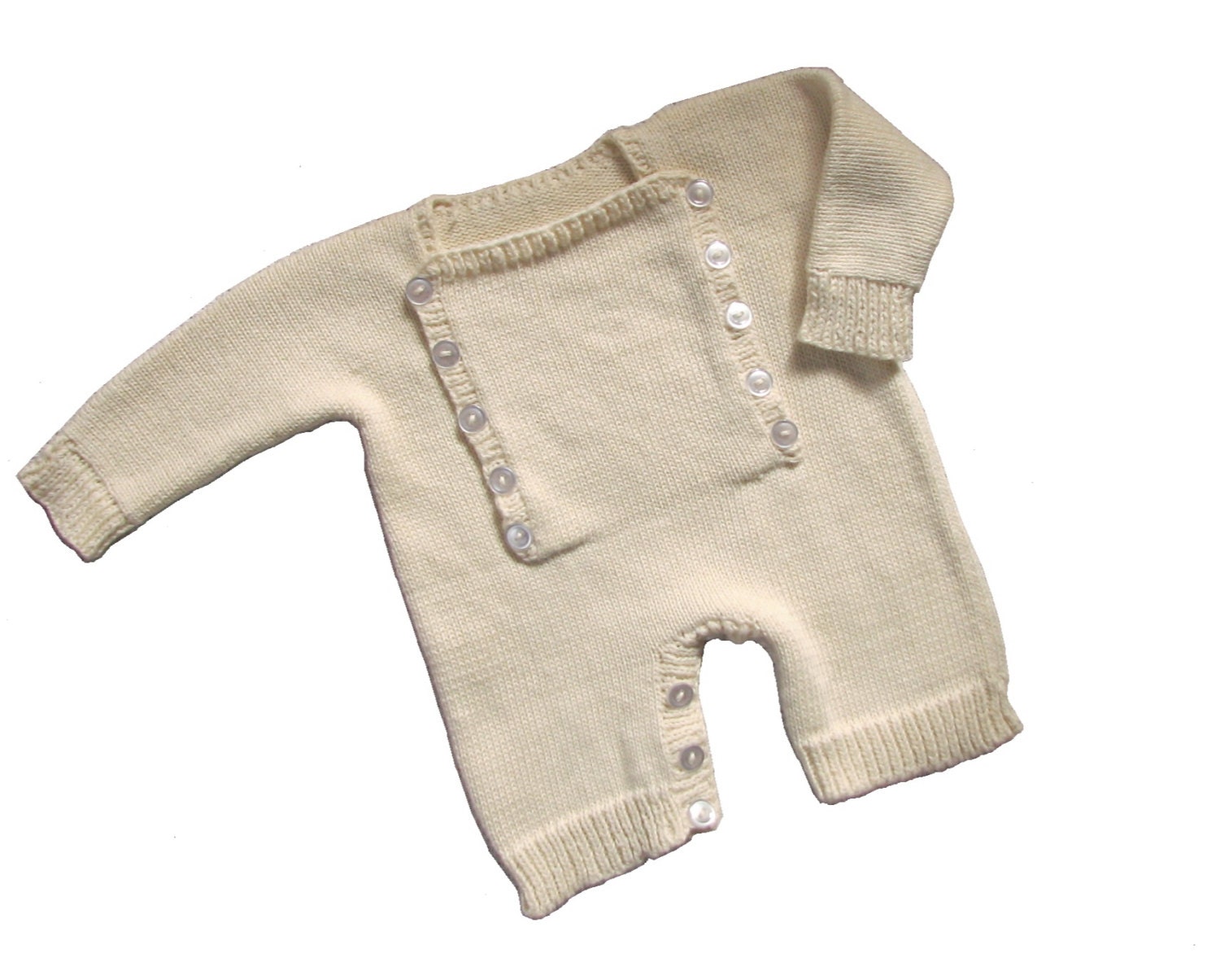 Hand Knit All Seasons Cashmere/Cotton Baby Pajamas/Johns/Coverall  - Boy or Girl - Off White/Ivory