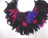 Recycled Sari Silk  Rosette Statement Necklace Black Red Purple