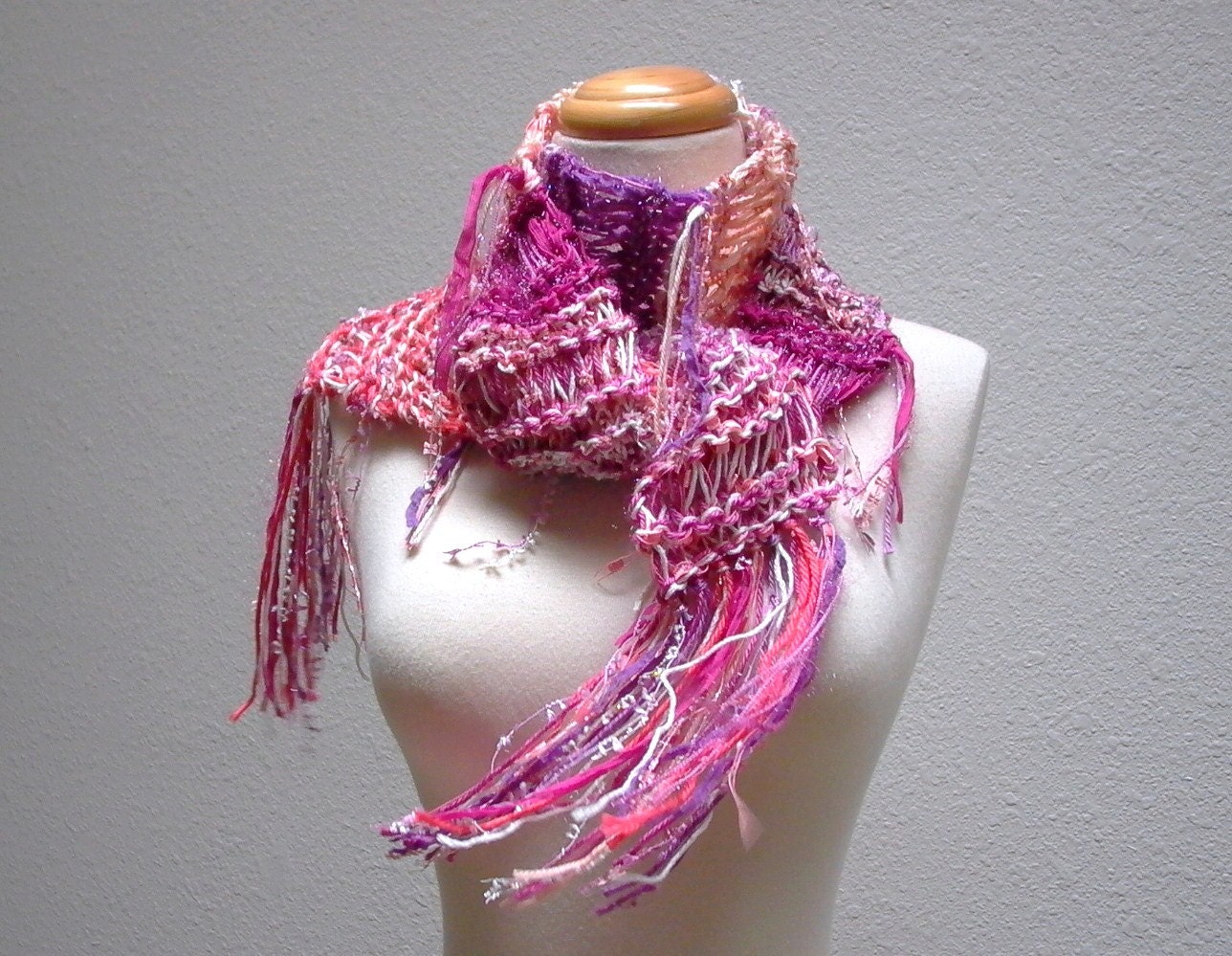 peach melba. knitted scarf . vegan friendly knitwear fall fashion accessories . peach melon raspberry pink vanilla cream purple