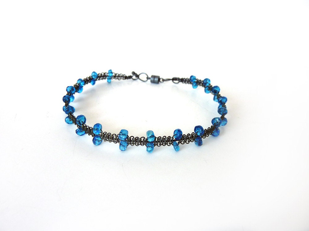 Blue Apatite Bracelet - Oxidized Black Magnetic Micro Macram Friendship Bracelet - Tagt Team