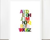 modern typographic alphabet art print poster - in gray or in color