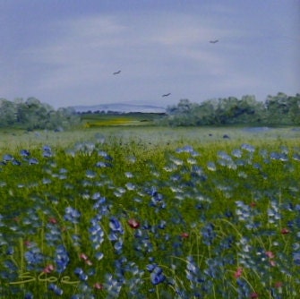 Original Oil Painting "Texas Bluebonnets" 4x4 in 9x9 Double Mount Sandie Coe Art on Etsy