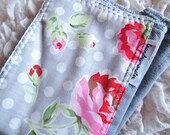Baby burp cloth - Shabby chic roses on gray hand dyed burp cloth
