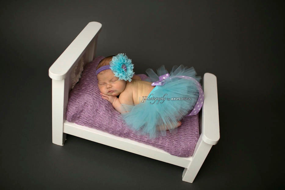 Newborn-3m or 3-6m size tutu, Aqua baby tutu, Ocean Lilac lavender polka dot bow Glitter Headband Tutu set baby girl photography prop