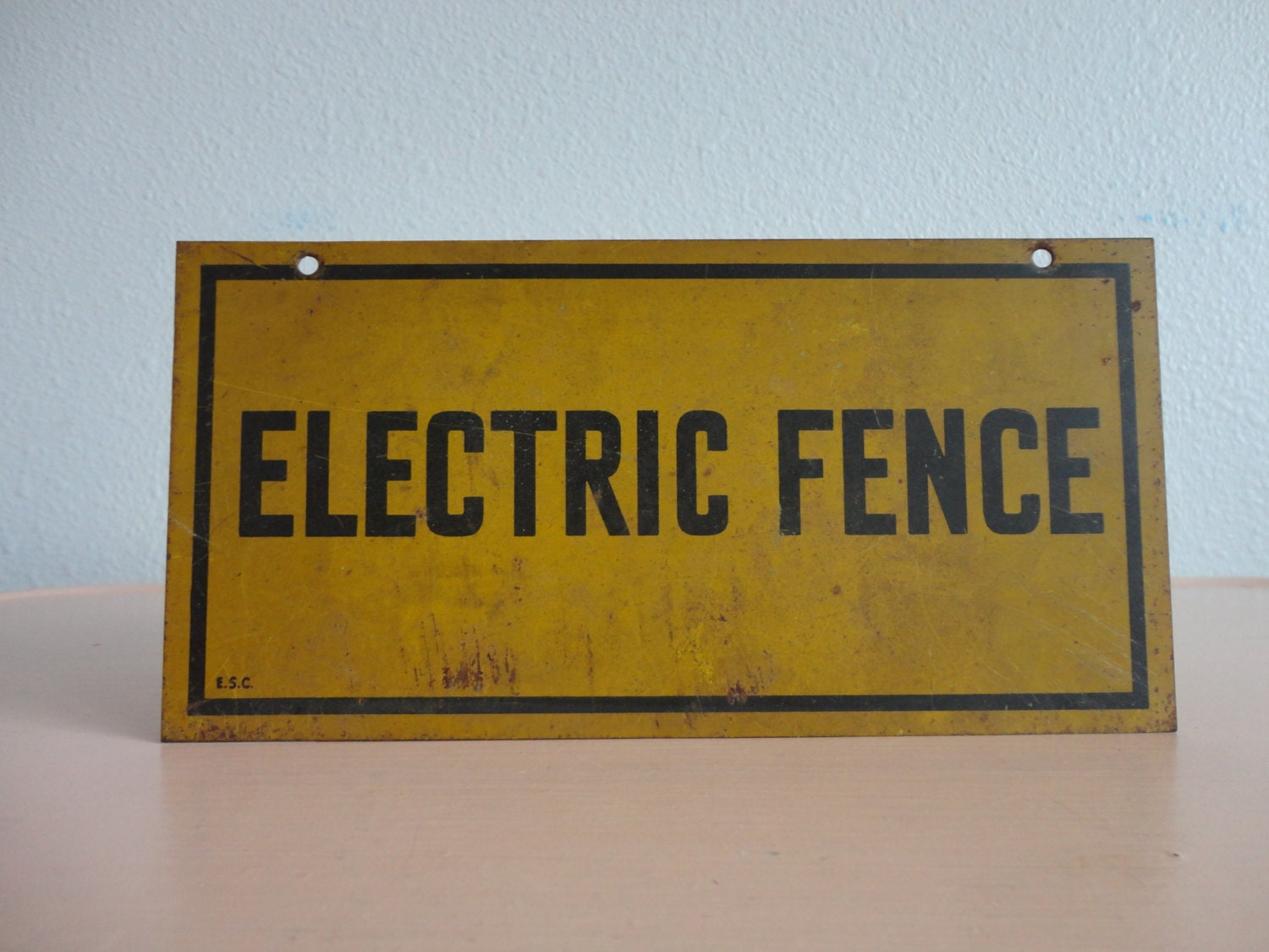 VINTAGE mid century METAL 'electric fence' SIGN