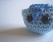 Small  Amigurumi Owl Crocheted From Blue Acrylic Yarn